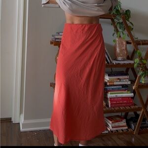 Satin Coral Midi Skirt
